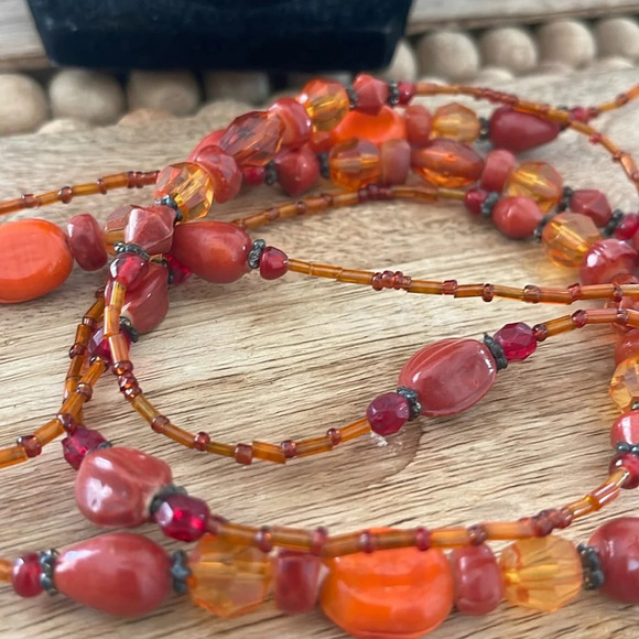 Beaded long necklace glass orange boho casual - Picture 7 of 10